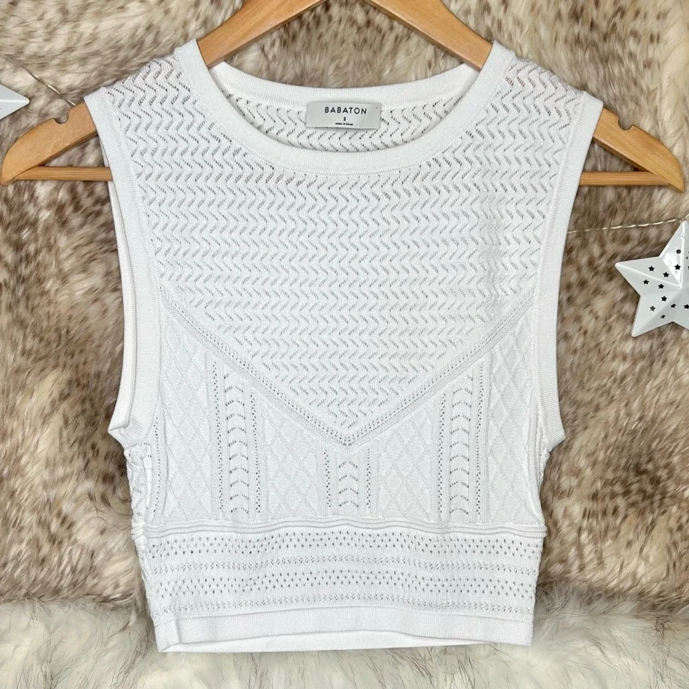 Aritzia Babaton Pointelle Sweater Knit Crop Tank Top - Picture 2 of 4